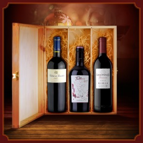 Dovana - trys vyno buteliai medinėje dėžutėje